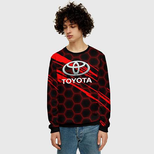 Мужской свитшот Toyota: Красные соты / 3D-Черный – фото 3
