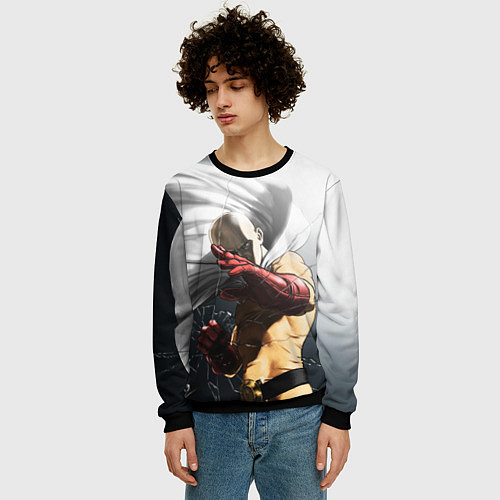 Мужской свитшот One Punch Man - Сайтама / 3D-Черный – фото 3