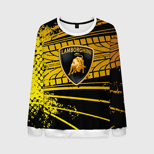 Мужской свитшот Lamborghini - Следы от шин / 3D-Белый – фото 1
