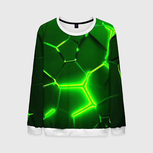 Мужской свитшот 3D ПЛИТЫ НЕОН NEON GREEN HEXAGON РАЗЛОМ / 3D-Белый – фото 1