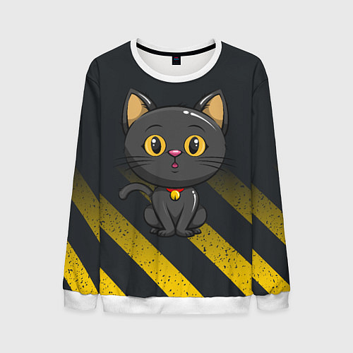 Мужской свитшот Черный кот желтые полосы / 3D-Белый – фото 1