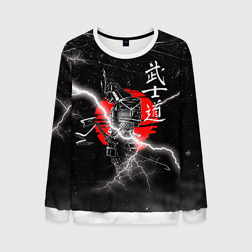Мужской свитшот Самурай Бусидо Иероглифы Samurai Lightning / 3D-Белый – фото 1