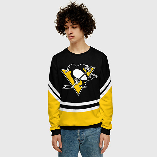 Мужской свитшот Pittsburgh Penguins Питтсбург Пингвинз / 3D-Черный – фото 3