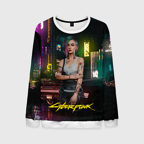 Мужской свитшот Judy cyberpunk2077 / 3D-Белый – фото 1