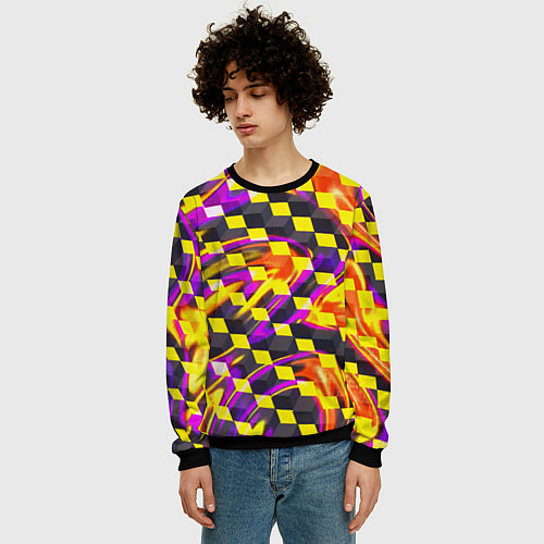 Мужской свитшот Черно-желтые кубы / 3D-Черный – фото 3