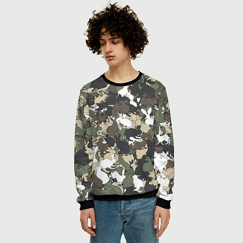 Мужской свитшот Камуфляж с кроликами / 3D-Черный – фото 3