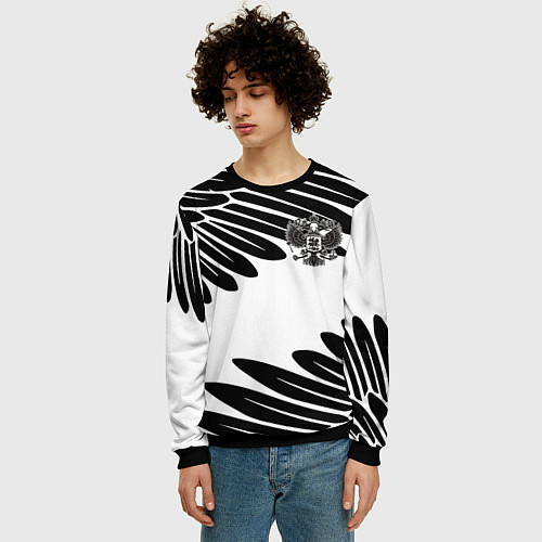 Мужской свитшот ГЕРБ РОССИИ КРЫЛЬЯ СВОБОДЫ / 3D-Черный – фото 3