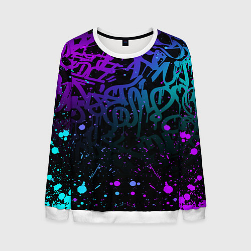 Мужской свитшот НЕОНОВОЕ ГРАФФИТИ НЕОНОВЫЕ БРЫЗГИ / 3D-Белый – фото 1