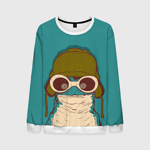 Мужской свитшот Крейзи лягуха в шапке / 3D-Белый – фото 1