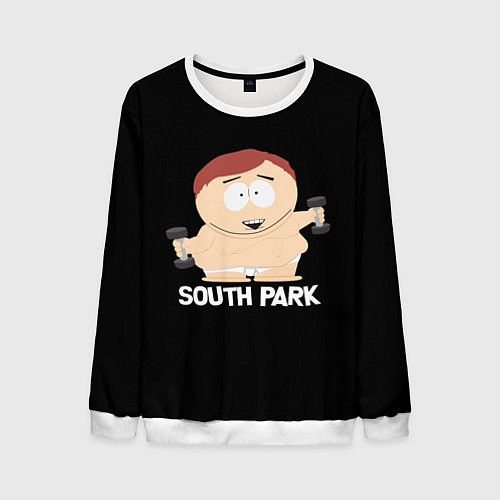 Мужской свитшот Южный парк - Эрик с гантелями / 3D-Белый – фото 1