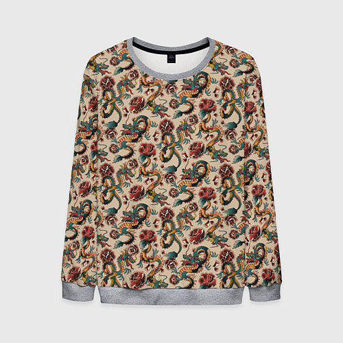 Мужской свитшот ДРАКОН И РОЗА / 3D-Меланж – фото 1