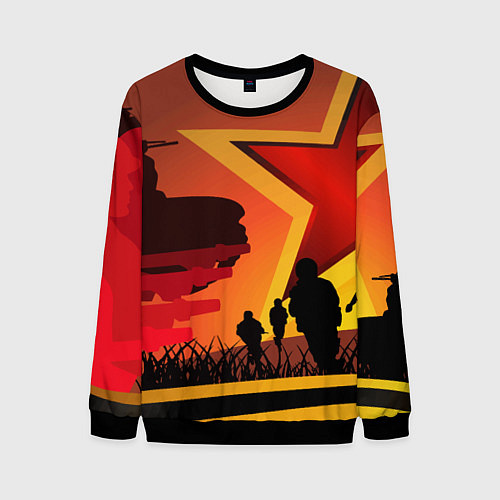 Мужской свитшот Звезда ПОБЕДЫ и силуэты солдат / 3D-Черный – фото 1