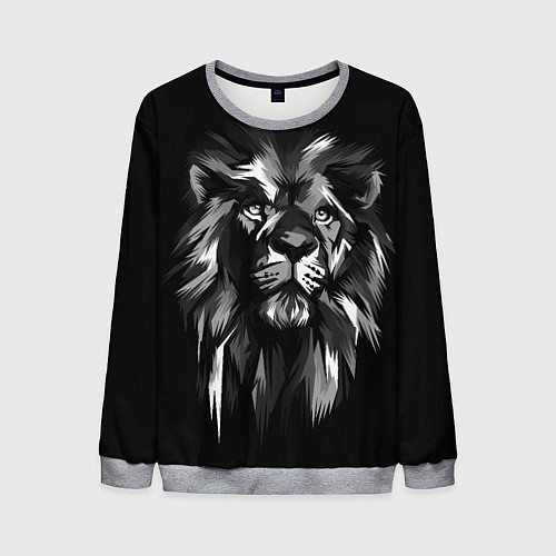 Мужской свитшот Голова льва в черно-белом изображении / 3D-Меланж – фото 1
