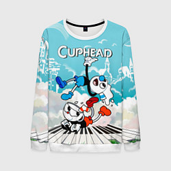 Свитшот мужской Cuphead 2 чашечки, цвет: 3D-белый