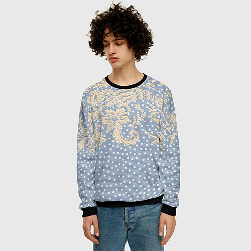 Мужской свитшот Кружево и горошек / 3D-Черный – фото 3