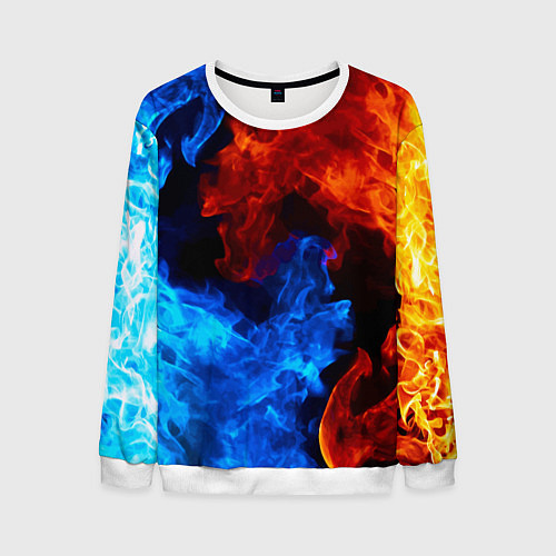 Мужской свитшот Огонь - Вода Инь - Янь / 3D-Белый – фото 1