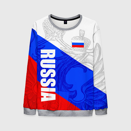 Мужской свитшот RUSSIA - SPORTWEAR - ТРИКОЛОР / 3D-Меланж – фото 1