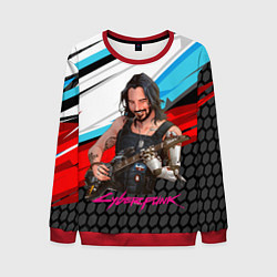 Свитшот мужской Cyberpunk2077 Johnny с гитарой, цвет: 3D-красный