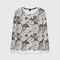 Мужской свитшот Пентаграмма, бабочка, череп, ведьма, темные цветы