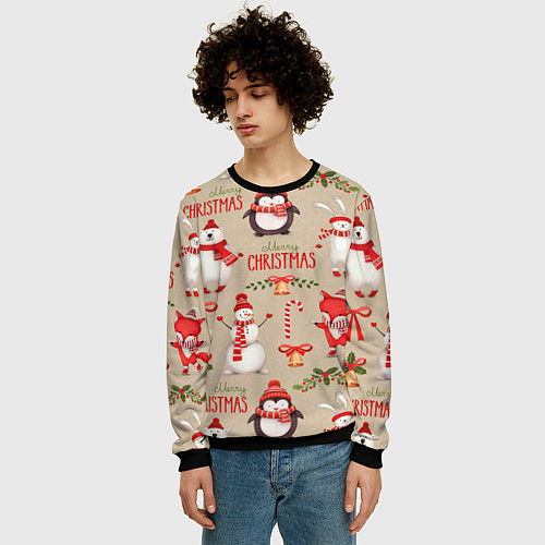 Мужской свитшот СЧАСТЛИВОГО РОЖДЕСТВА MERRY CHRISTMAS / 3D-Черный – фото 3