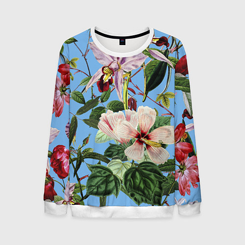 Мужской свитшот Цветы Сине-Цветочный Букет / 3D-Белый – фото 1