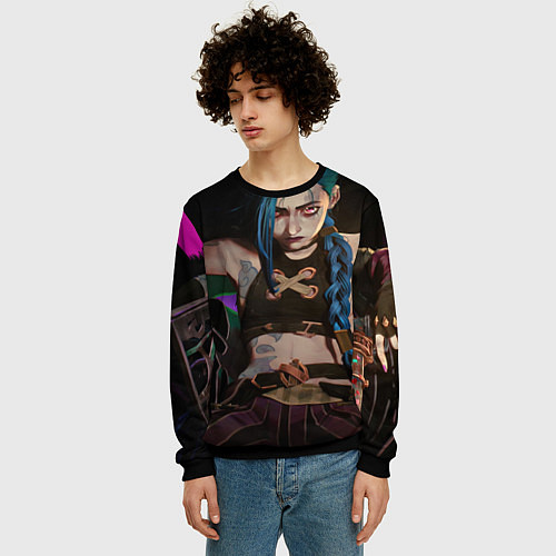 Мужской свитшот Arcane Джинкс смотрит на тебя / 3D-Черный – фото 3