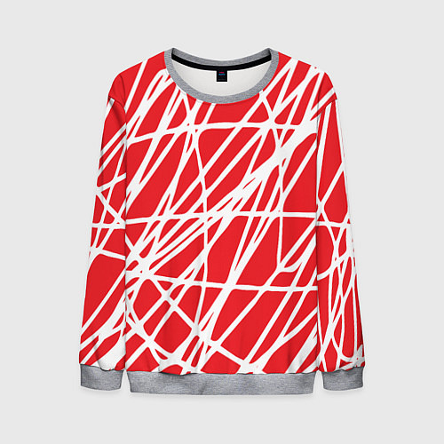 Мужской свитшот Белые линии на красном фоне Абстракция / 3D-Меланж – фото 1