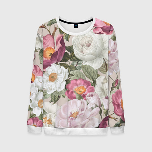Мужской свитшот Цветы Розовый Сад Пион и Роз / 3D-Белый – фото 1