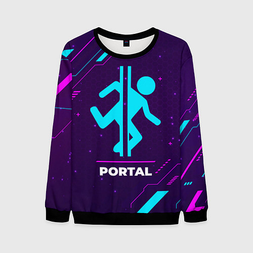 Мужской свитшот Символ Portal в неоновых цветах на темном фоне / 3D-Черный – фото 1