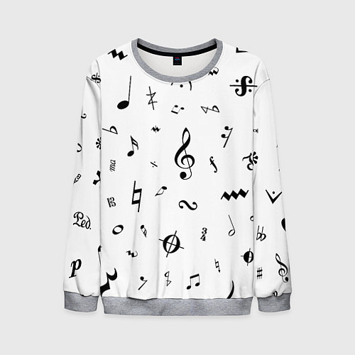Мужской свитшот Нотные Знаки Черные на Белом / 3D-Меланж – фото 1