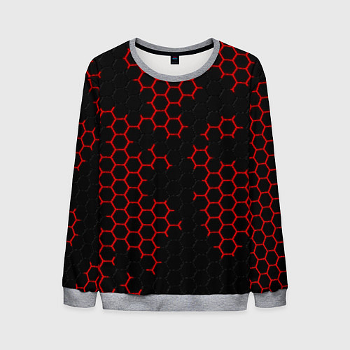 Мужской свитшот НАНОКОСТЮМ Black and Red Hexagon Гексагоны / 3D-Меланж – фото 1