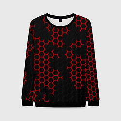 Свитшот мужской НАНОКОСТЮМ Black and Red Hexagon Гексагоны, цвет: 3D-черный