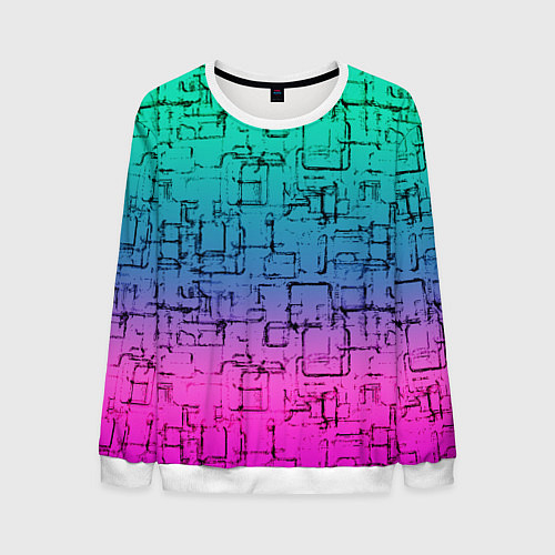Мужской свитшот Абстрактный узор на розово-бирюзовом градиентном ф / 3D-Белый – фото 1