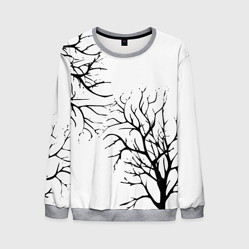 Мужской свитшот Черные ветки деревьев на белом фоне / 3D-Меланж – фото 1