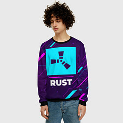 Свитшот мужской Символ Rust в неоновых цветах на темном фоне, цвет: 3D-черный — фото 2