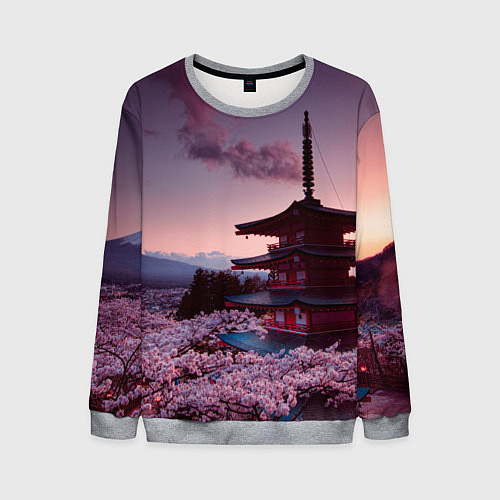 Мужской свитшот Цветение сакуры в Японии / 3D-Меланж – фото 1