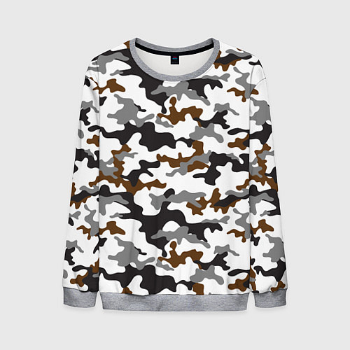 Мужской свитшот Камуфляж Чёрно-Белый Camouflage Black-White / 3D-Меланж – фото 1