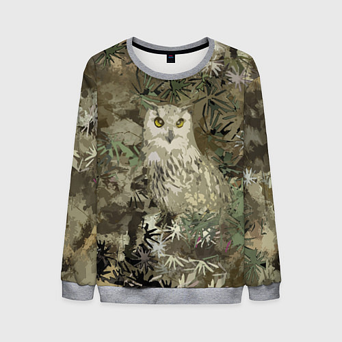 Мужской свитшот Сова на абстрактном коричневом фоне / 3D-Меланж – фото 1
