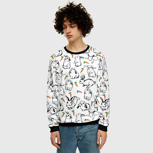 Мужской свитшот Зайцы с морковками / 3D-Черный – фото 3