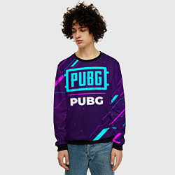 Свитшот мужской Символ PUBG в неоновых цветах на темном фоне, цвет: 3D-черный — фото 2