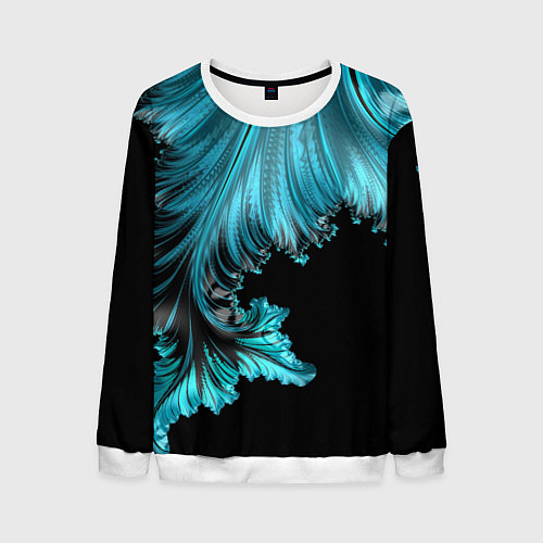 Мужской свитшот Черный с голубым неоновый фрактал Ледяная абстракц / 3D-Белый – фото 1