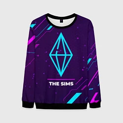 Свитшот мужской Символ The Sims в неоновых цветах на темном фоне, цвет: 3D-черный