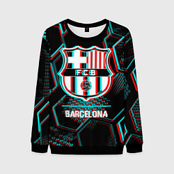 Свитшот мужской Barcelona FC в стиле Glitch на темном фоне, цвет: 3D-черный