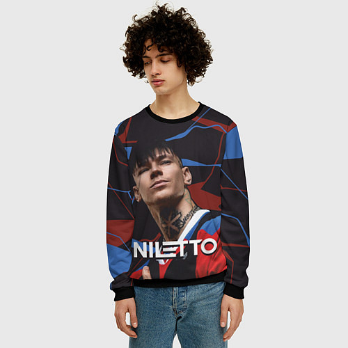 Мужской свитшот Нилетто и красно-синие разводы / 3D-Черный – фото 3