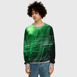Свитшот мужской Неоновые волны и линии - Зелёный, цвет: 3D-меланж — фото 2