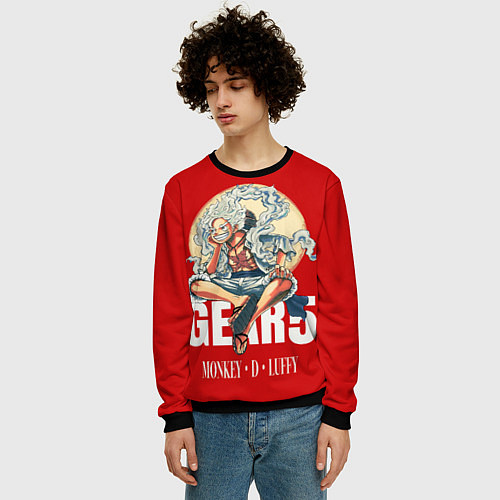 Мужской свитшот ЛУФФИ 5 ГИР ONE PIECE На луне / 3D-Черный – фото 3