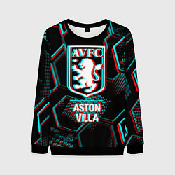 Свитшот мужской Aston Villa FC в стиле Glitch на темном фоне, цвет: 3D-черный