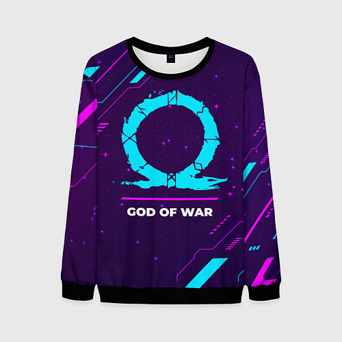 Мужской свитшот Символ God of War в неоновых цветах на темном фоне / 3D-Черный – фото 1