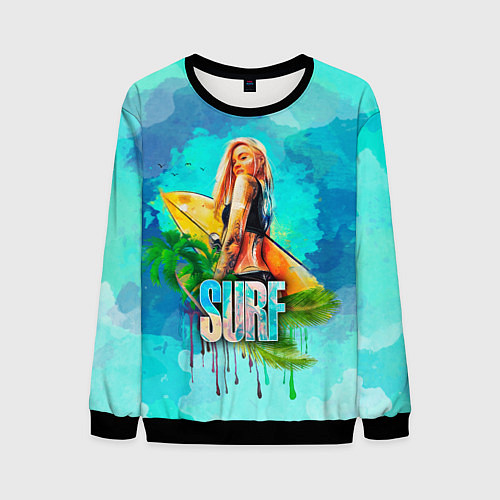 Мужской свитшот Surf - девушка / 3D-Черный – фото 1