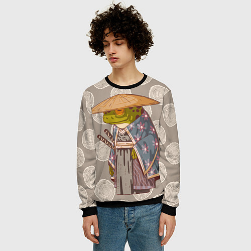 Мужской свитшот Самурай-лягушка воин / 3D-Черный – фото 3